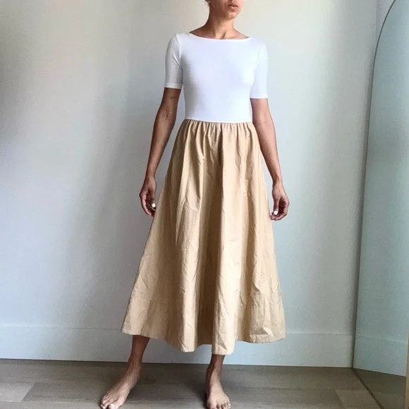 Gap Cotton Midi Dress Contrast White Tan XXS - Picture 2 of 8